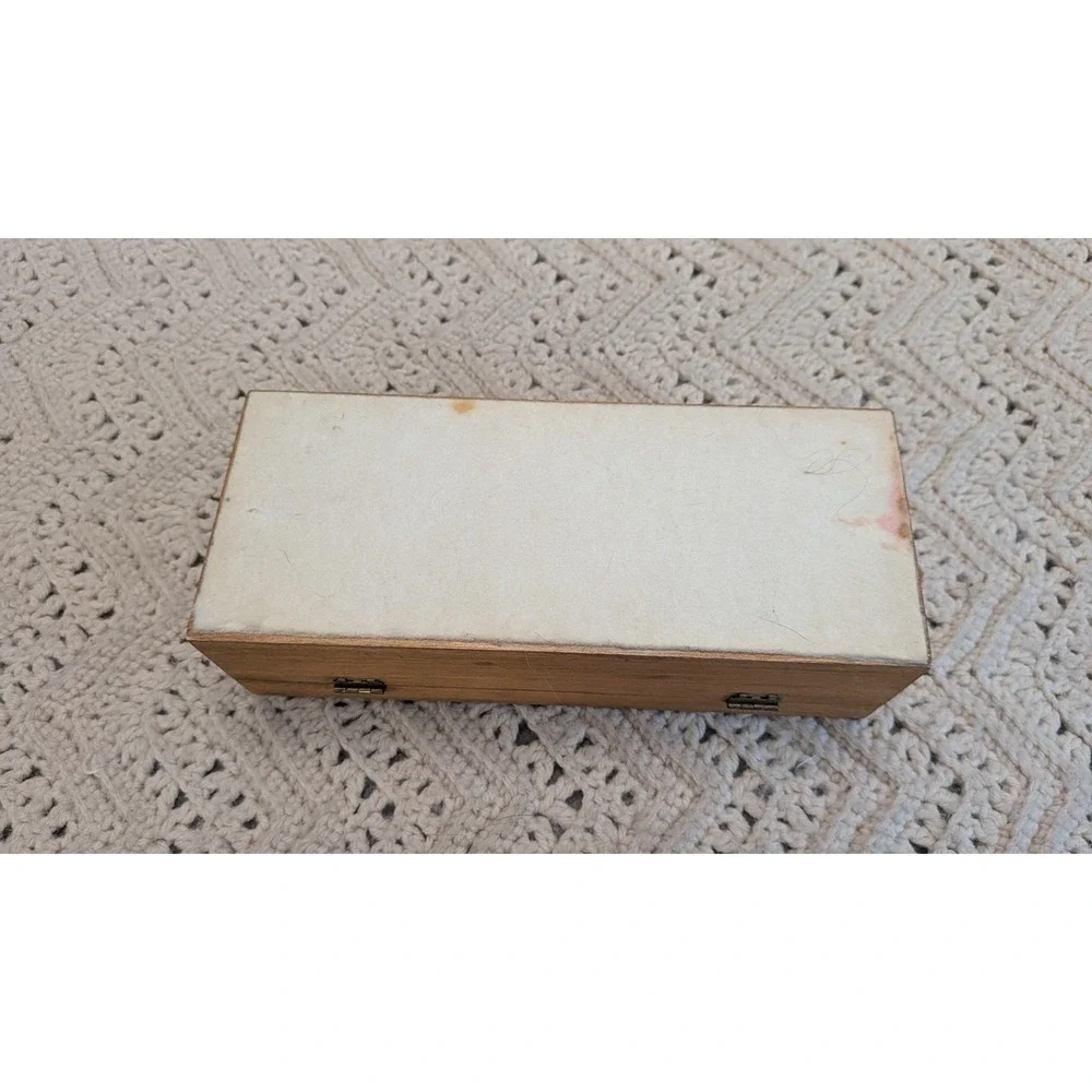 Vintage Hand Carved Wooden Trinket Jewelry Box Lined Rectangular Latch 9.5in